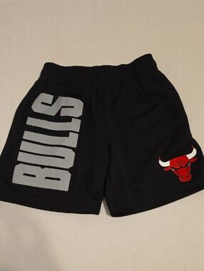 NBA Black Shorts with Gray BULLS Print and Red Logo